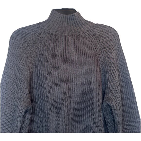 Ann Taylor Womens Gray Mock Neck Sweater Sz M Fisherman Cable Classic Preppy - Picture 2 of 9